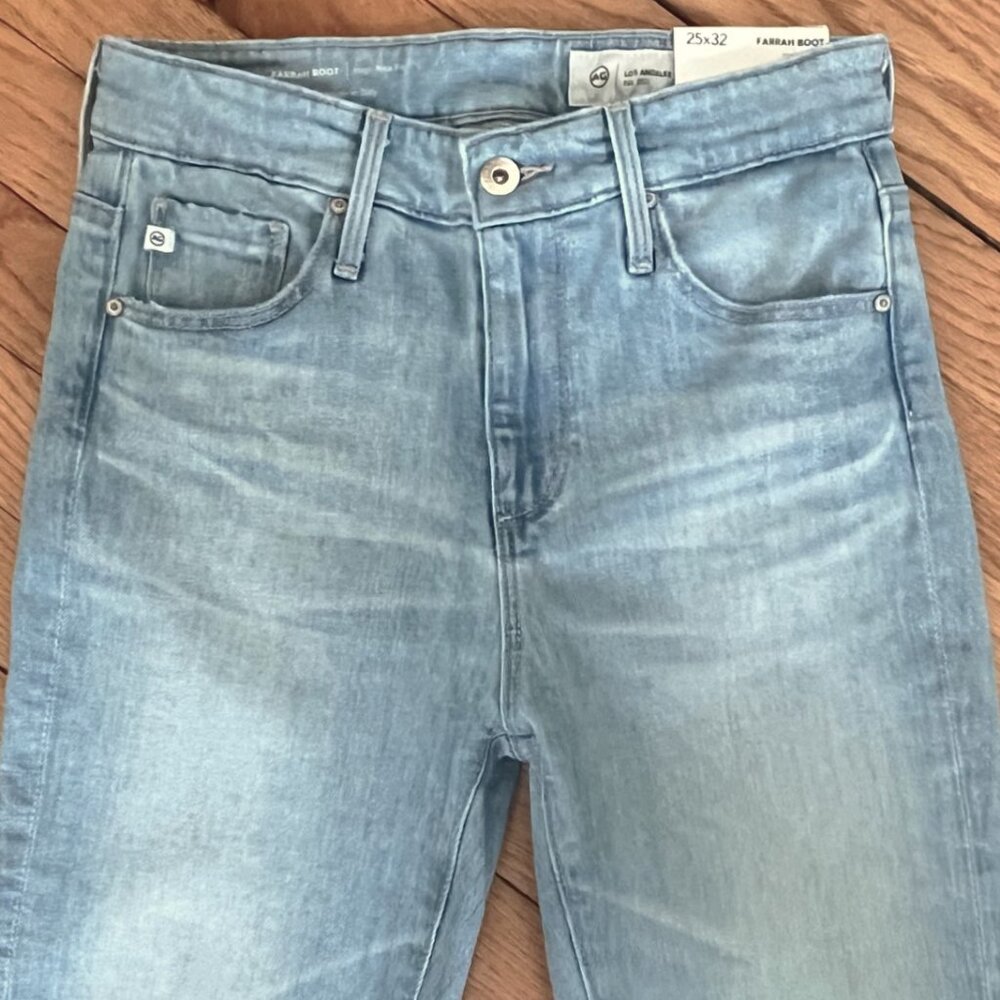 New AG FARRAH BOOT High-Rise Fit Jeans Released Raw Hems Light Wash 25 (32"L) - Picture 2 of 8